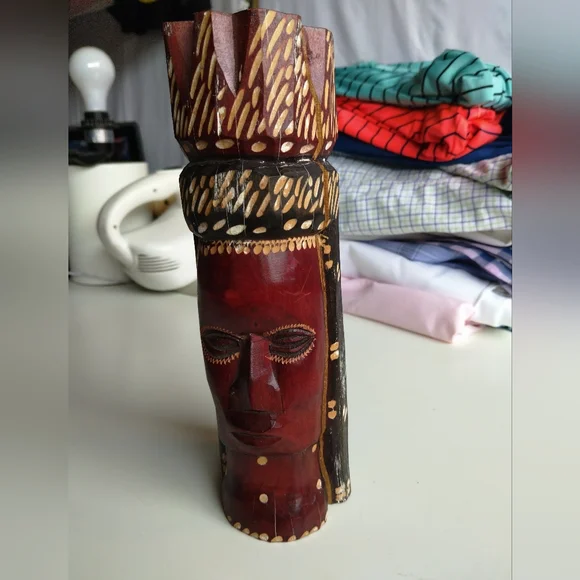 Handcrafted Wooden Tribal Mask 9x3" - Picture 3 of 8